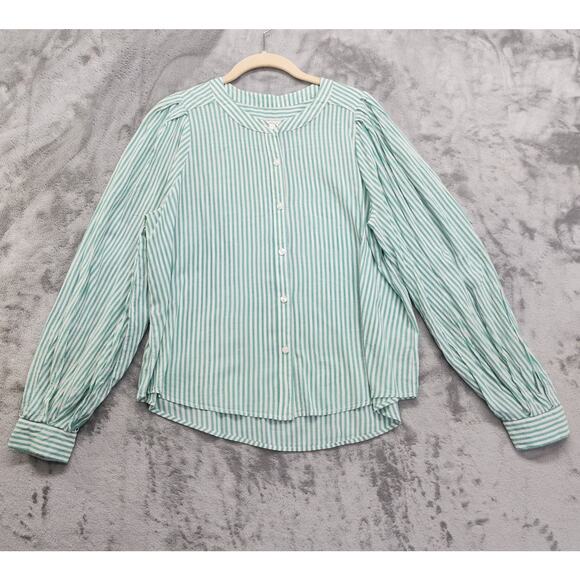 a new day Tops - A New Day Top Womens M Green White Striped Balloon Long Sleeve Button-Down Femme